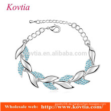 Frauen Zubehör für Schmuck Armbänder blau Kristall Kette Link Armbänder weißes Blatt Blatt geformt Armband